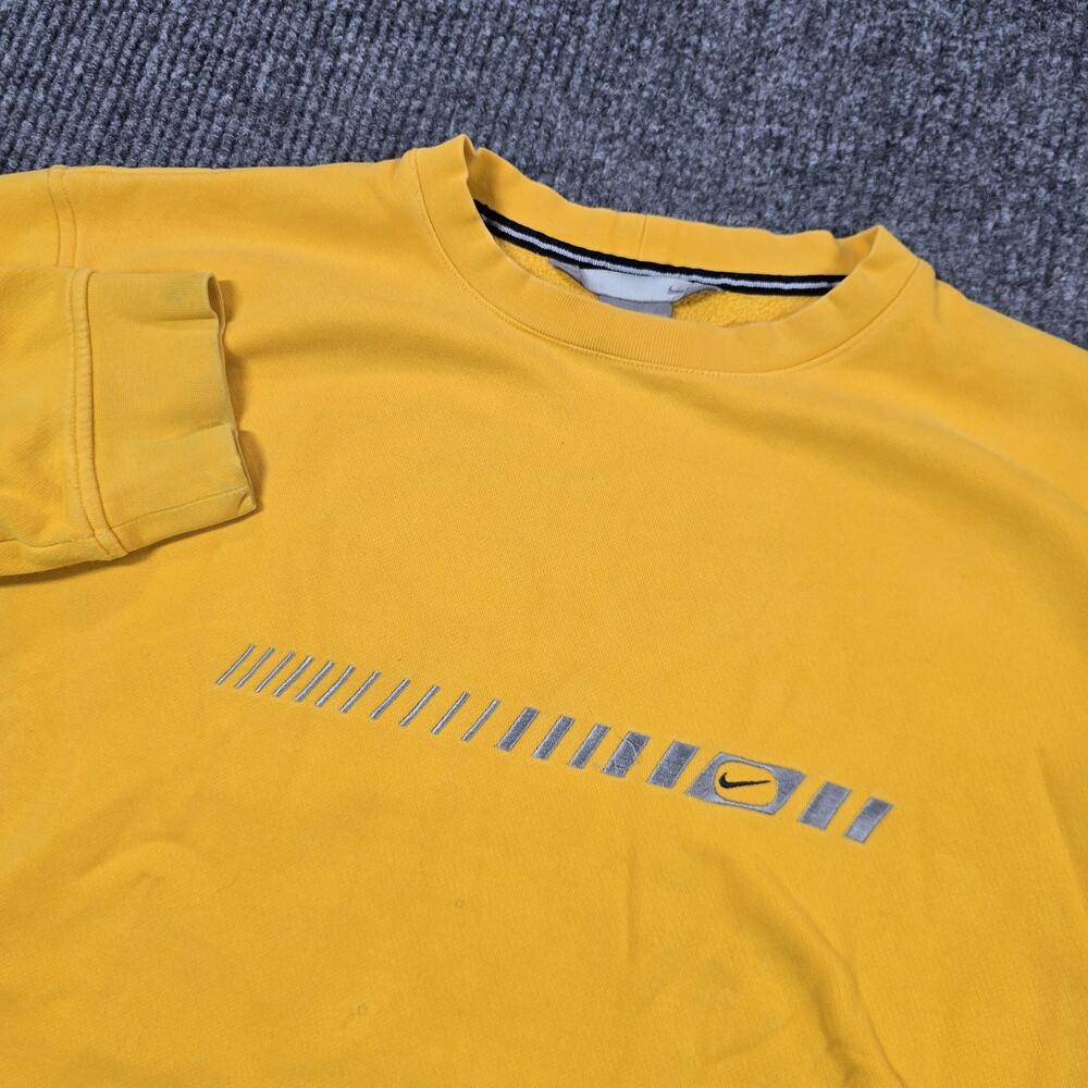 VTG Y2K Nike Sweatshirt Mens 2XL Yellow Crewneck Fleece Pullover Bar Logo